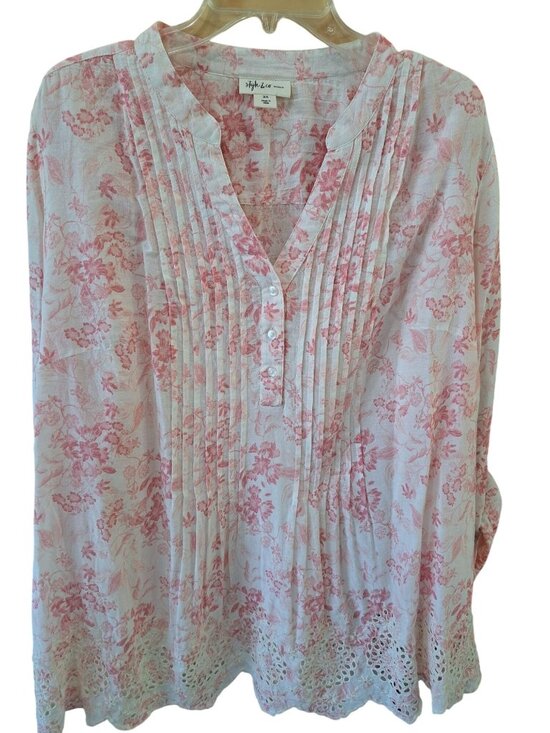 Style & Co Tops - New 3XL Floral Style & Co Womens Button-Front Blouse Pleated Lace Cottagecore
